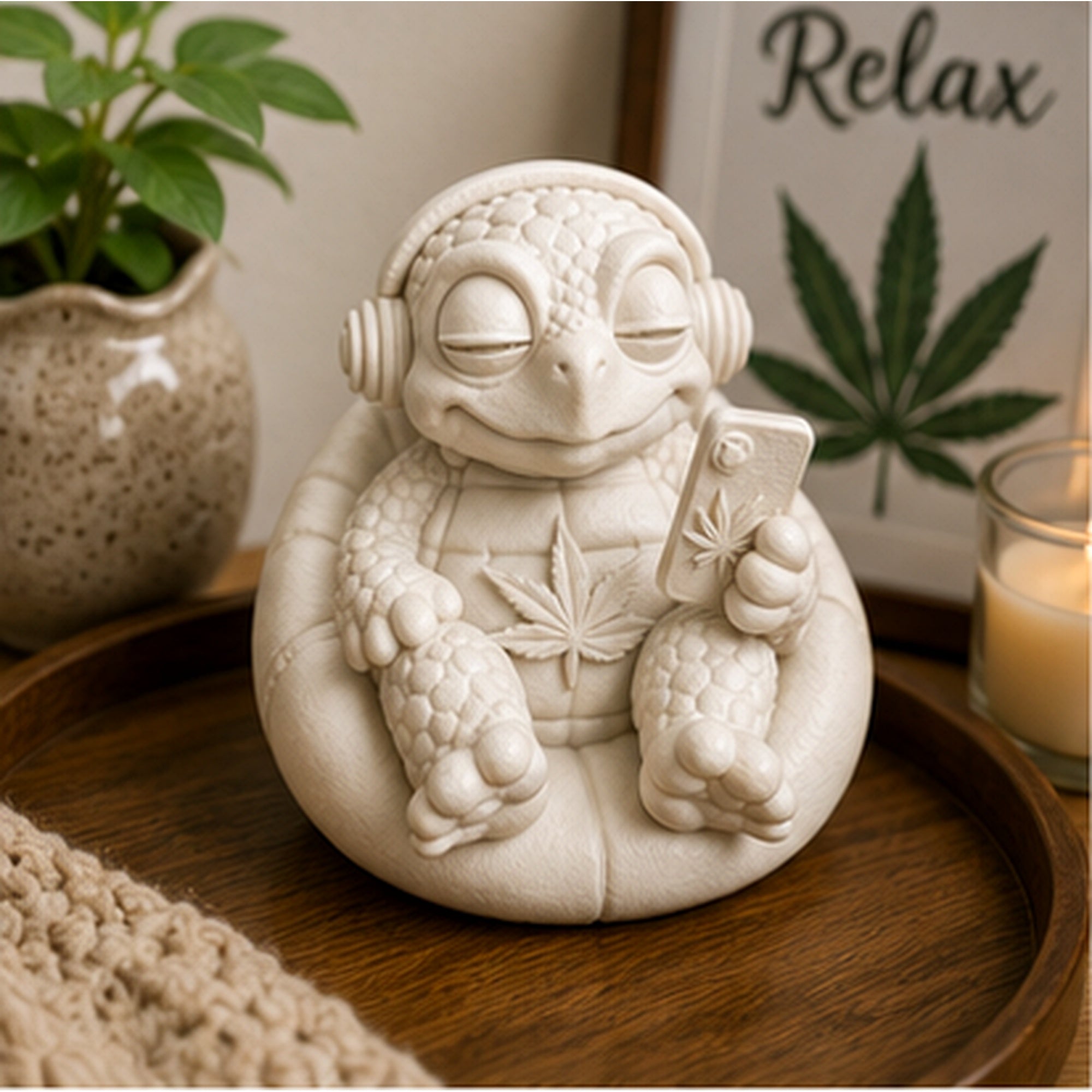 Weiße, unbemalte Shellax Schildkrötenfigur Nala aus PLA+ als 3D-Druck-Deko zum Bemalen.