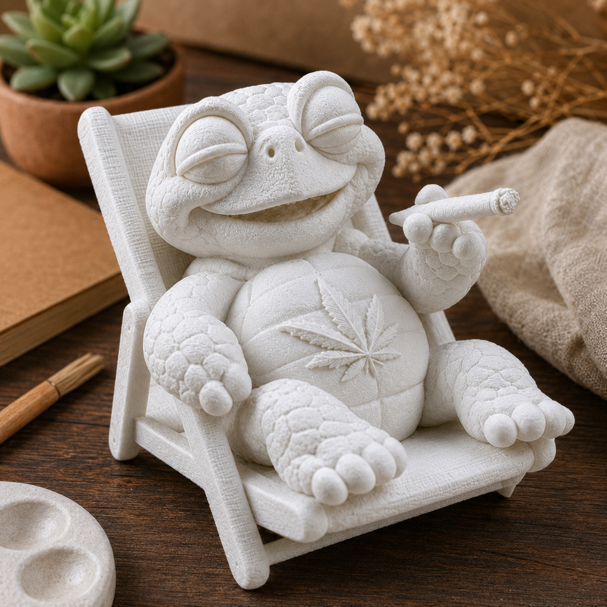 Shellax Baddie – Schildkrötenfigur im Liegestuhl als kreative Geschenkidee, Ansicht 4.