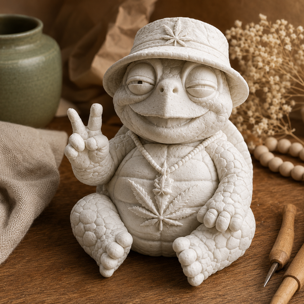 Shellax Dobby – Schildkrötenfigur mit Anglerhut als Geschenkidee für DIY-Fans, Ansicht 4.