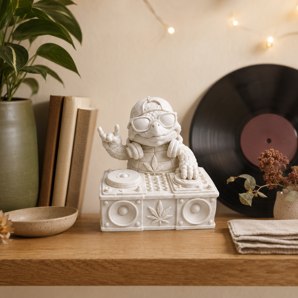 Shellax DJ – unbemalte 3D-Druck-Schildkröte als Dekofigur, Ansicht 6.