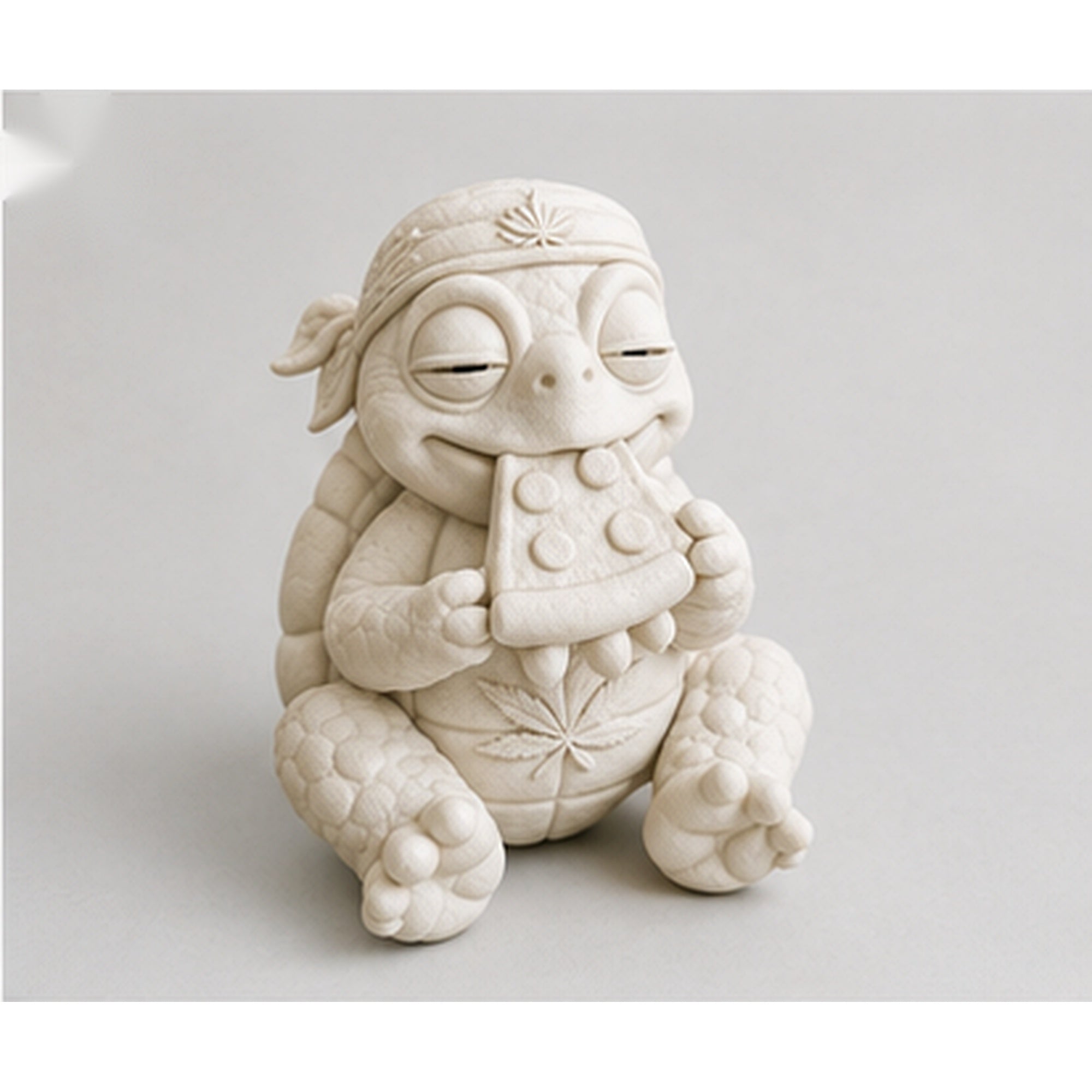 Studioansicht der weißen Shellax Figur Lilli aus PLA+ vor neutralem Hintergrund.