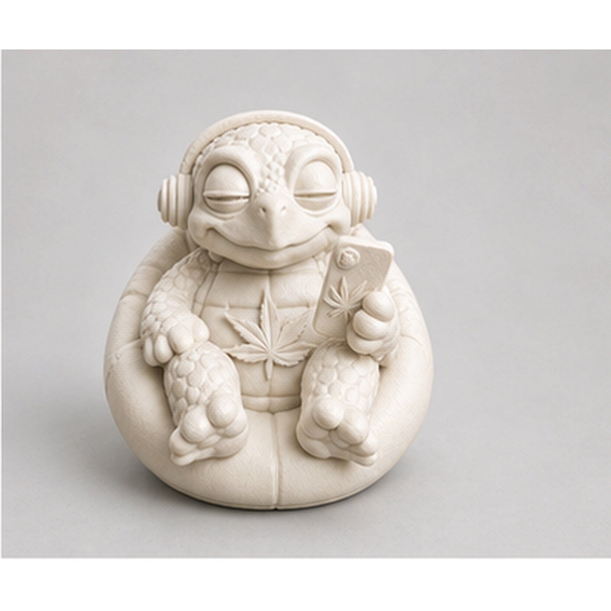 Studioansicht der weißen Shellax Figur Nala aus PLA+ vor neutralem Hintergrund.