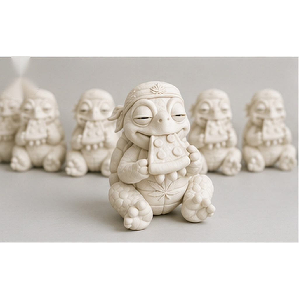 Shellax Figur Lilli zusammen mit weiteren weißen Schildkrötenfiguren aus der Kollektion.