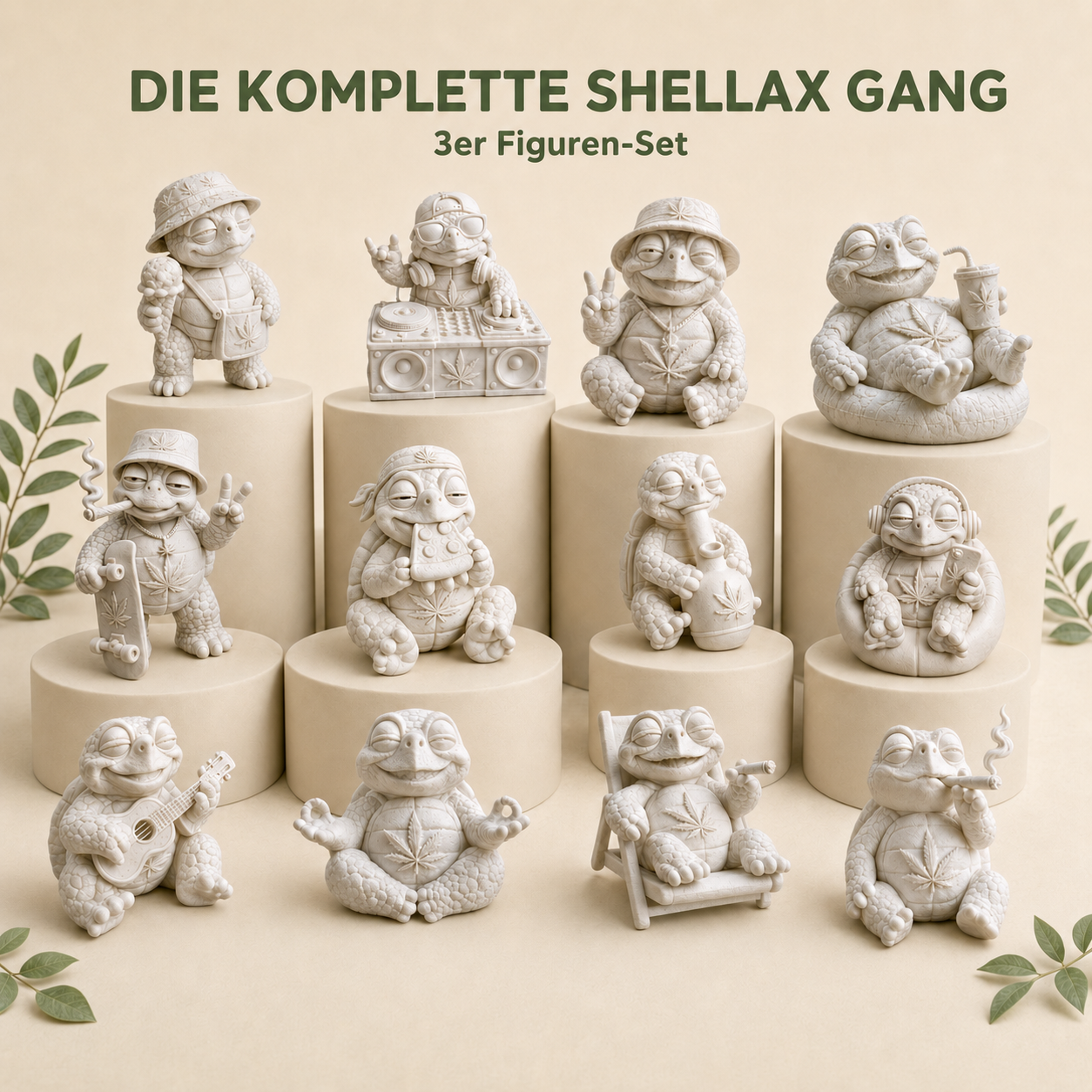 Shellax 3er-Set – drei weiße 3D-Druck-Schildkröten zum Bemalen als DIY-Deko.