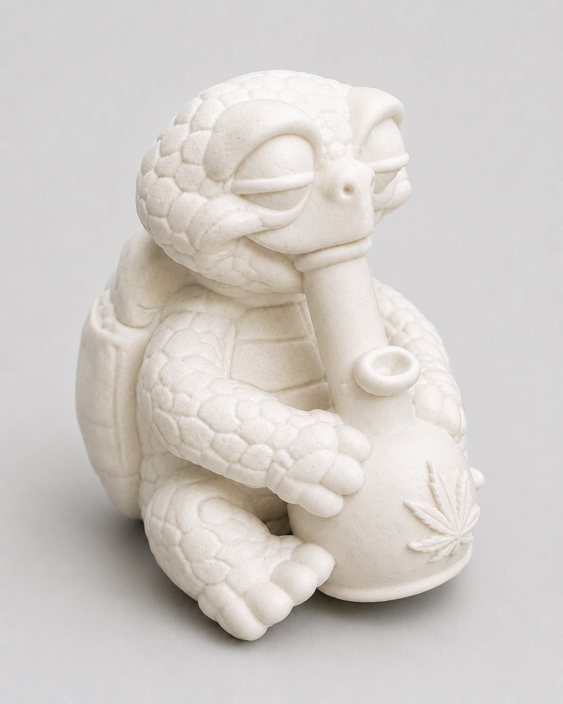 Zusätzliche Ansicht der weißen Shellax Figur Marley als 3D-Druck-Schildkröte zum Bemalen.