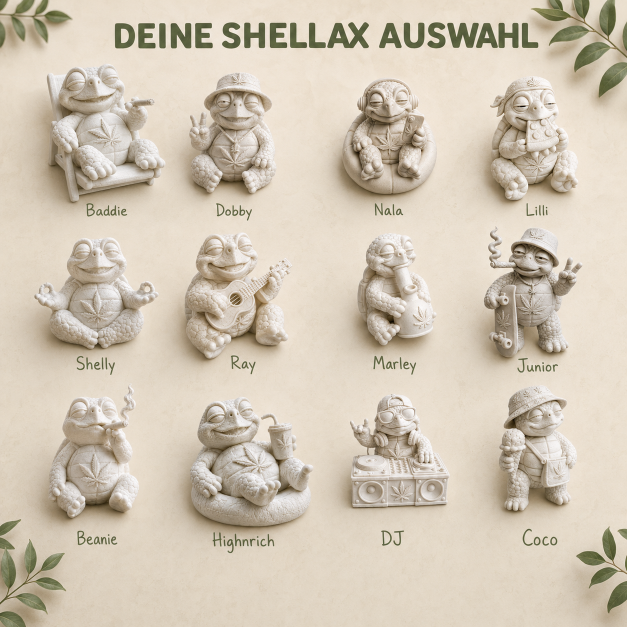 Shellax 6er-Set – DIY-Inspiration für weiße Shellax 3D-Druck-Figuren.