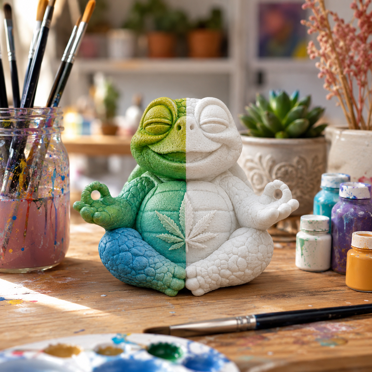 Shellax Shelly zusammen mit weiteren weißen 3D-Druck-Schildkrötenfiguren.