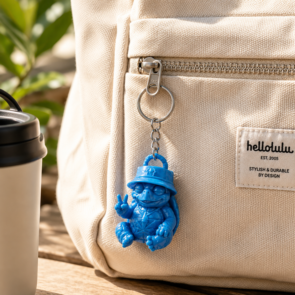 Detailansicht eines Shellax Schildkröten-Keychains aus weißem PLA+ im 3D-Druck.
